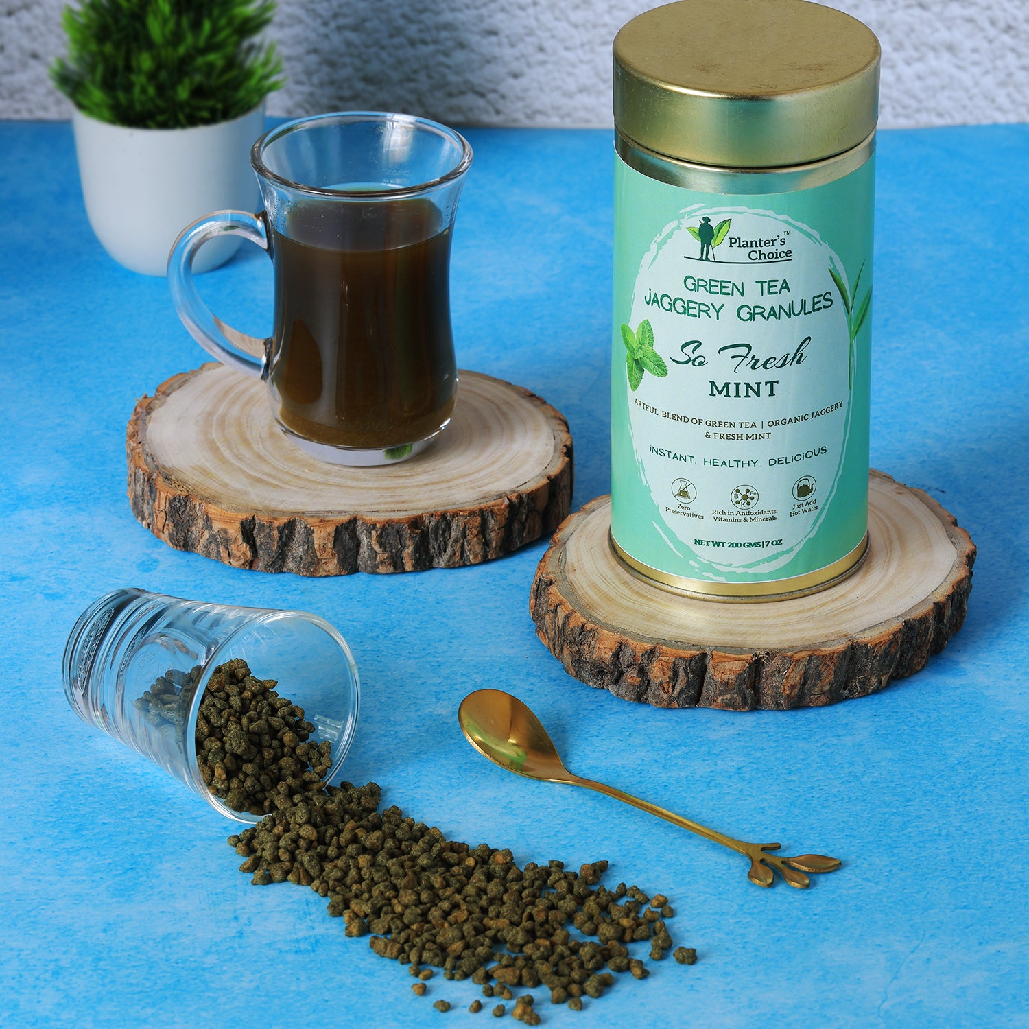 Mint Green Tea Jaggery Granules, 200GMS