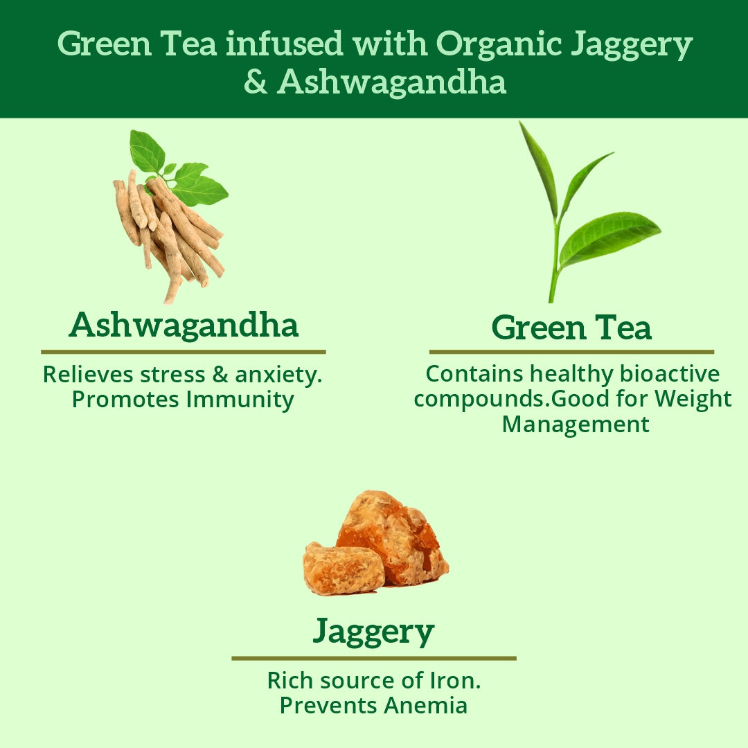 Ashwagandha Green Tea Jaggery Granules, 200 GMS