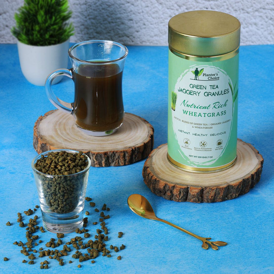 Wheatgrass Green Tea Jaggery Granules, 200GMS
