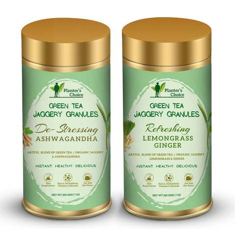 Ashwagandha & Lemongrass Ginger Green Tea Jaggery Granules,Pack of 2 - 400 GMS